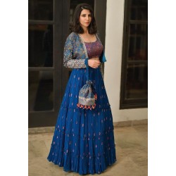 Jacket Lehenga for Sangeet Sandhya In Royal Blue Color